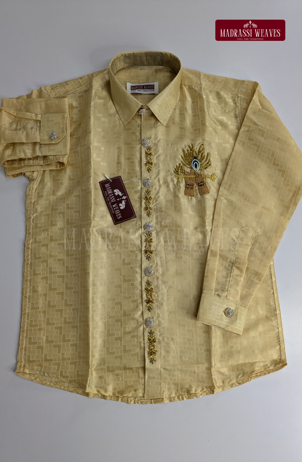 Aari Work Men's Shirt Only (Hand Crafted) - (DESPATCH TIME 15 DAYS)- Beige
