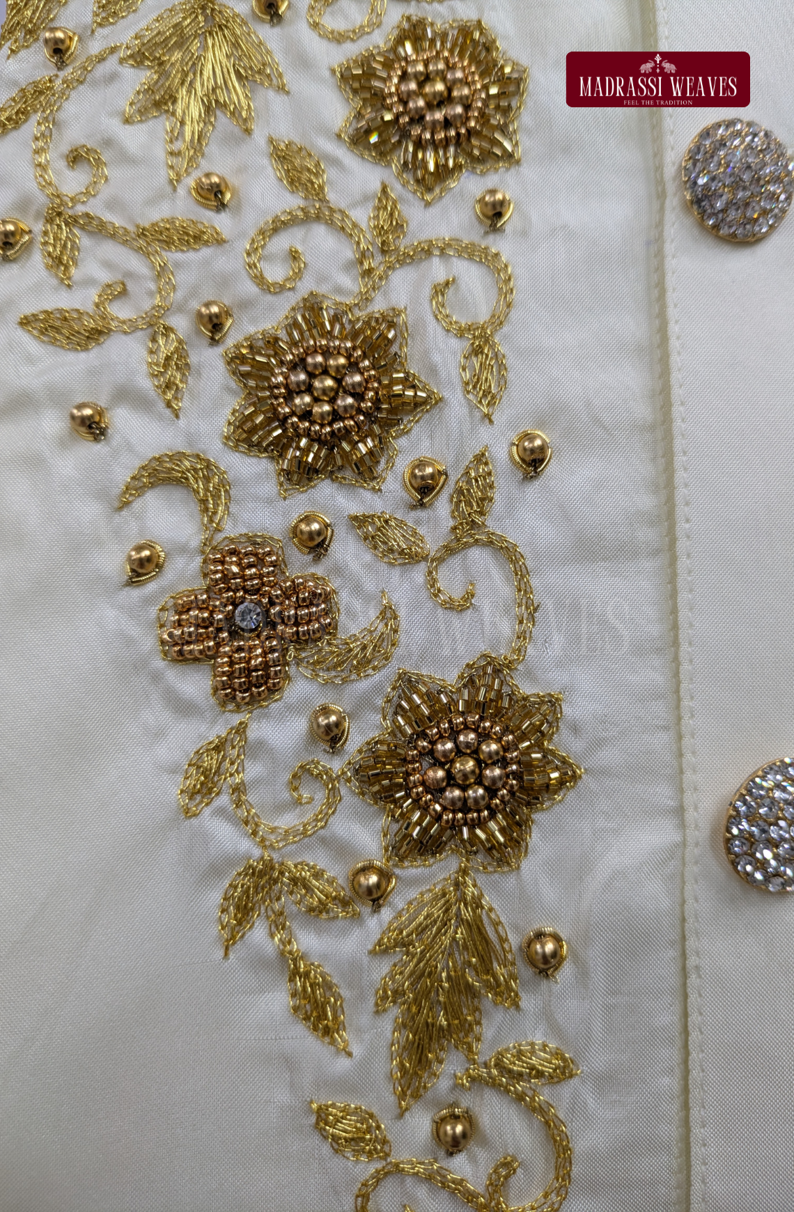 Luxury Aari Work Wedding Silk Dhoti Set (HandCrafted) -(DESPATCH TIME 15 DAYS)