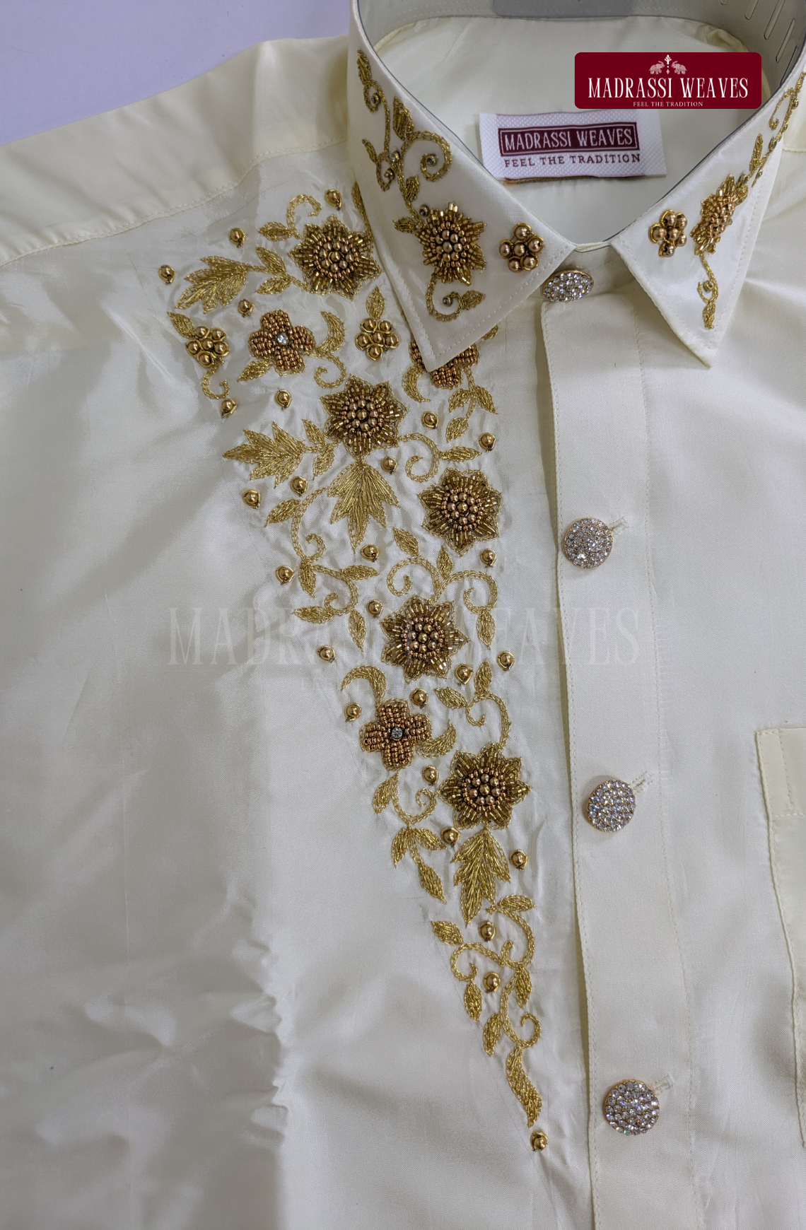 Luxury Aari Work Wedding Silk Dhoti Set (HandCrafted) -(DESPATCH TIME 15 DAYS)