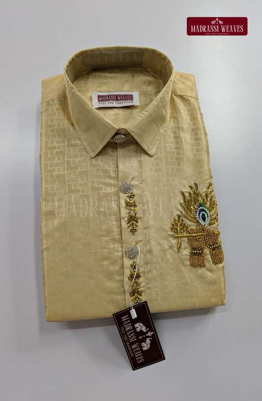 Aari Work Men's Shirt Only (Hand Crafted) - (DESPATCH TIME 15 DAYS)- OFF White