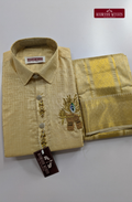 Luxury Aari Work Wedding Embossed Art Silk Dhoti Set (HandCrafted) -(DESPATCH TIME 15 DAYS)