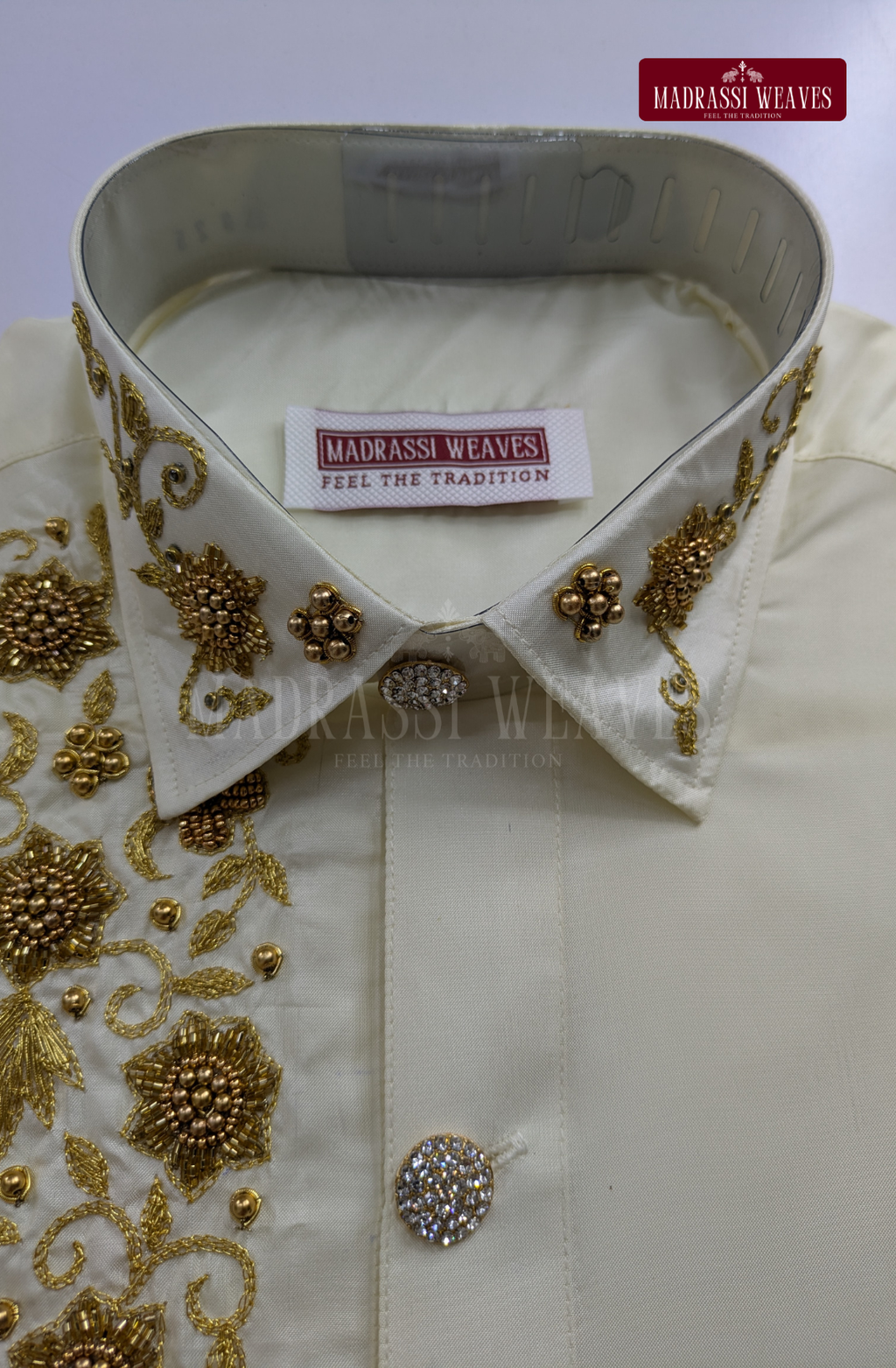 Aari Work Men's Shirt Only (Hand Crafted) - (DESPATCH TIME 15 DAYS)- OFF White