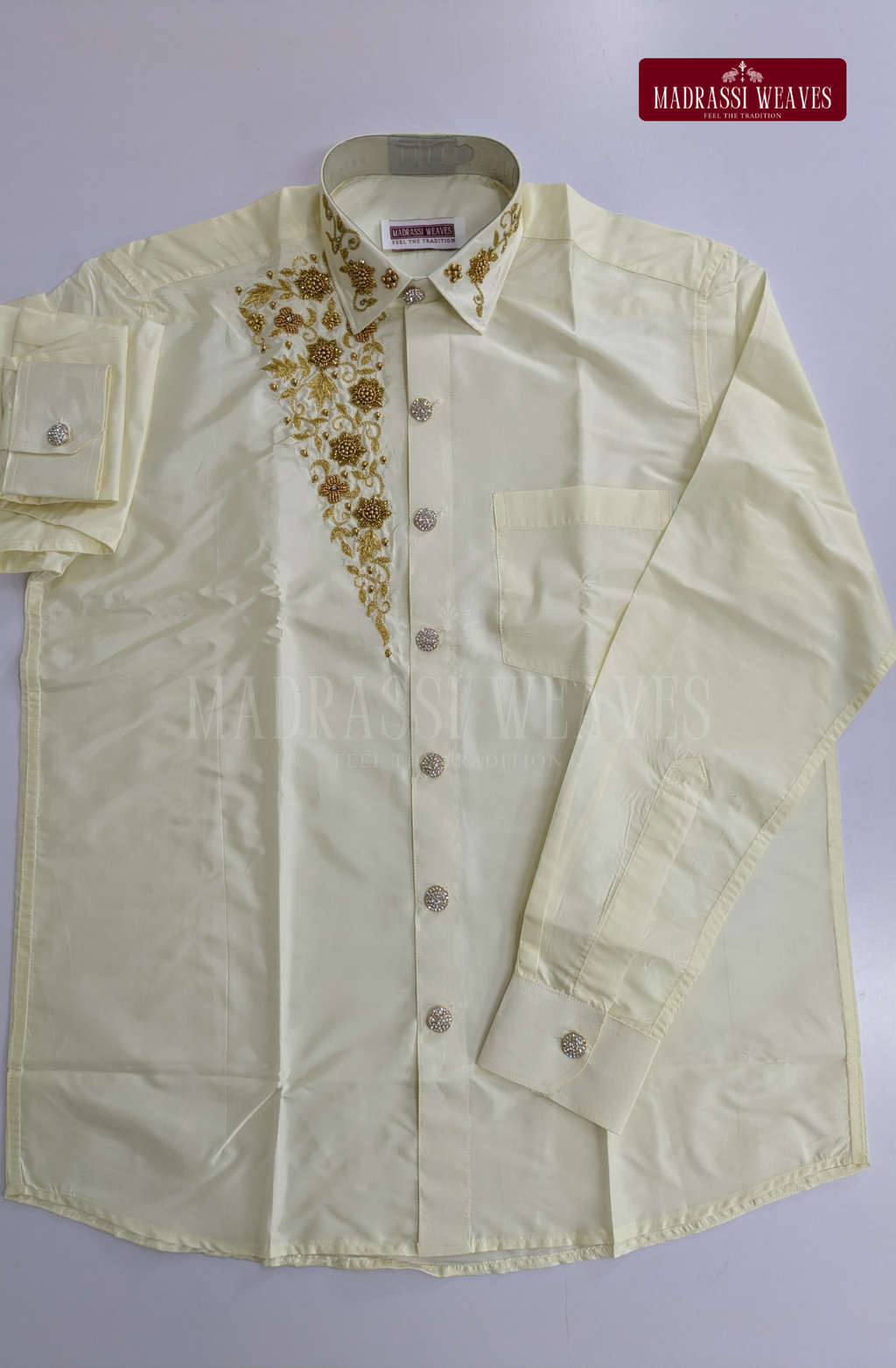Aari Work Men's Shirt Only (Hand Crafted) - (DESPATCH TIME 15 DAYS)- OFF White