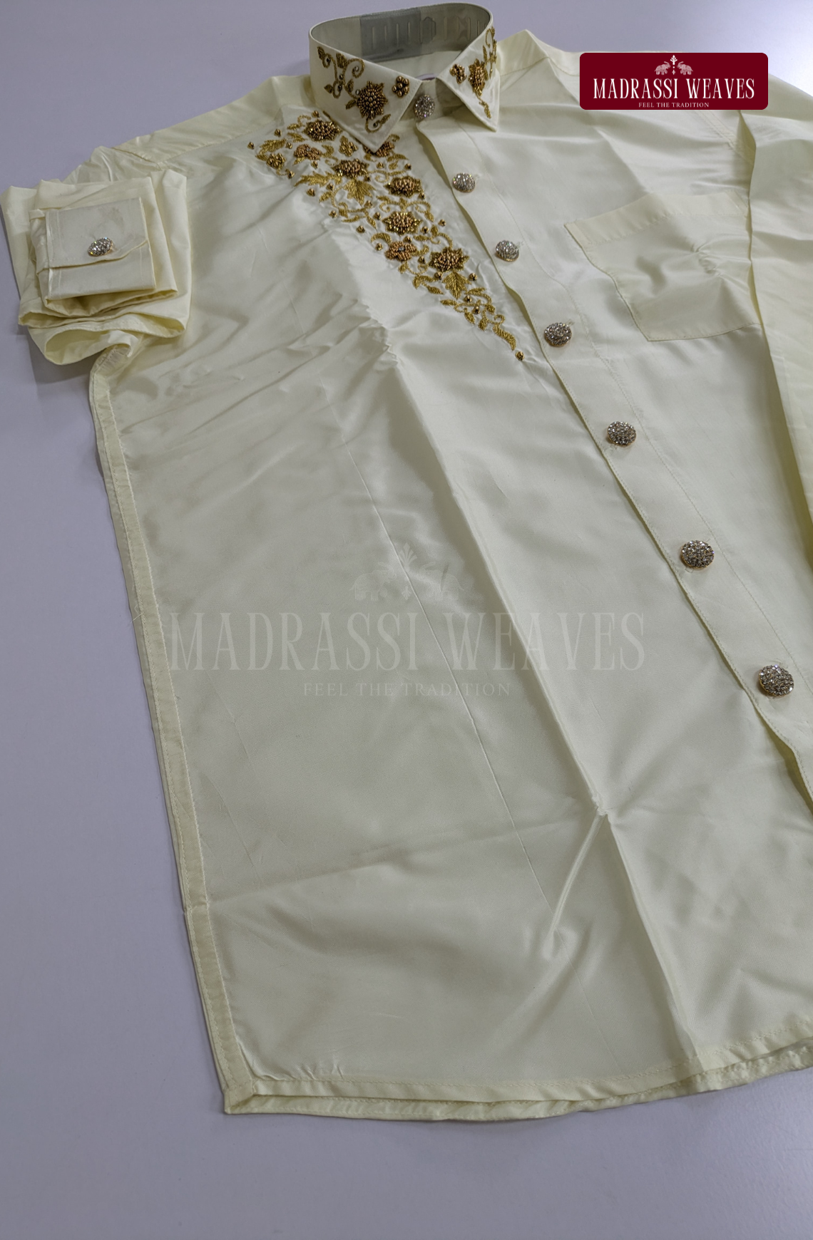 Aari Work Men's Shirt Only (Hand Crafted) - (DESPATCH TIME 15 DAYS)- OFF White