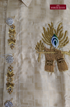 Luxury Aari Work Wedding Embossed Art Silk Dhoti Set (HandCrafted) -(DESPATCH TIME 15 DAYS)