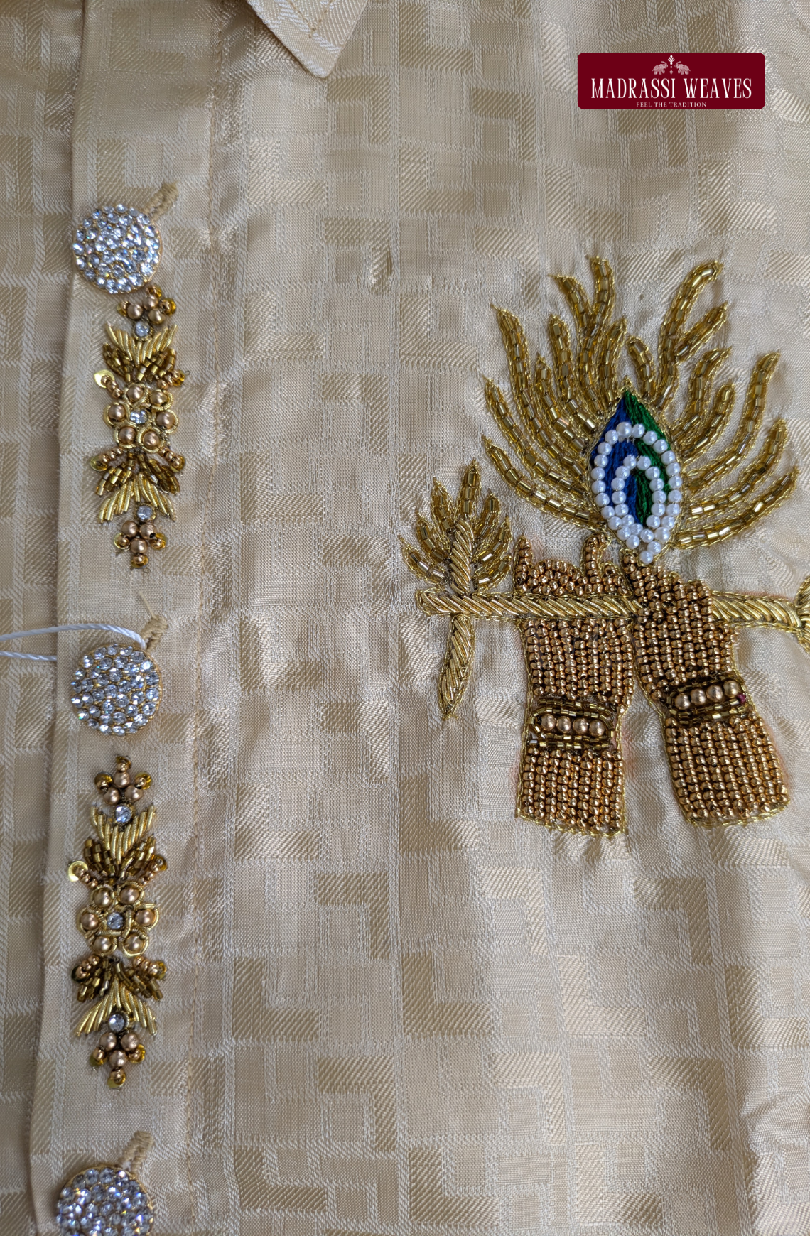 Luxury Aari Work Wedding Embossed Art Silk Dhoti Set (HandCrafted) -(DESPATCH TIME 15 DAYS)