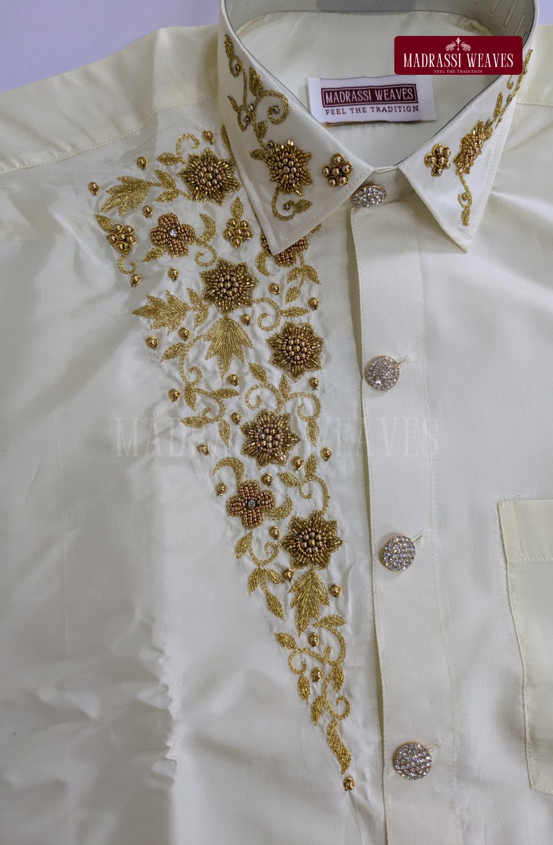 Aari Work Men's Shirt Only (Hand Crafted) - (DESPATCH TIME 15 DAYS)- OFF White