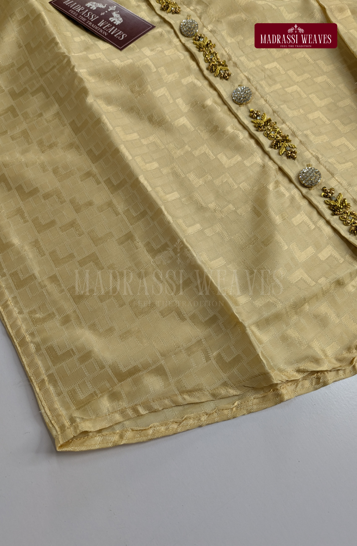 Luxury Aari Work Wedding Embossed Art Silk Dhoti Set (HandCrafted) -(DESPATCH TIME 15 DAYS)