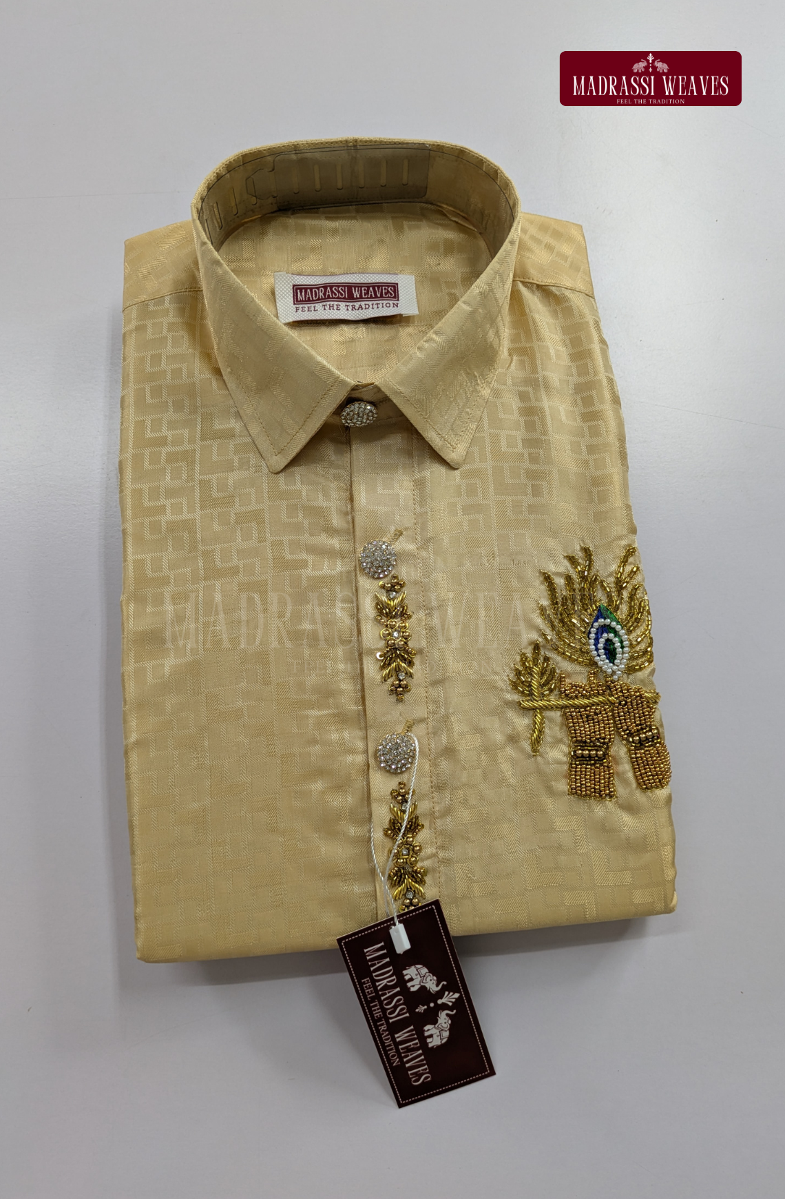Luxury Aari Work Wedding Embossed Art Silk Dhoti Set (HandCrafted) -(DESPATCH TIME 15 DAYS)