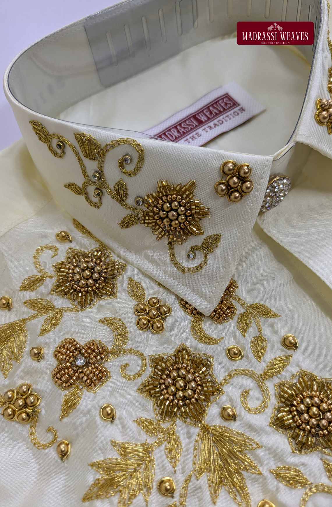 Aari Work Men's Shirt Only (Hand Crafted) - (DESPATCH TIME 15 DAYS)- OFF White