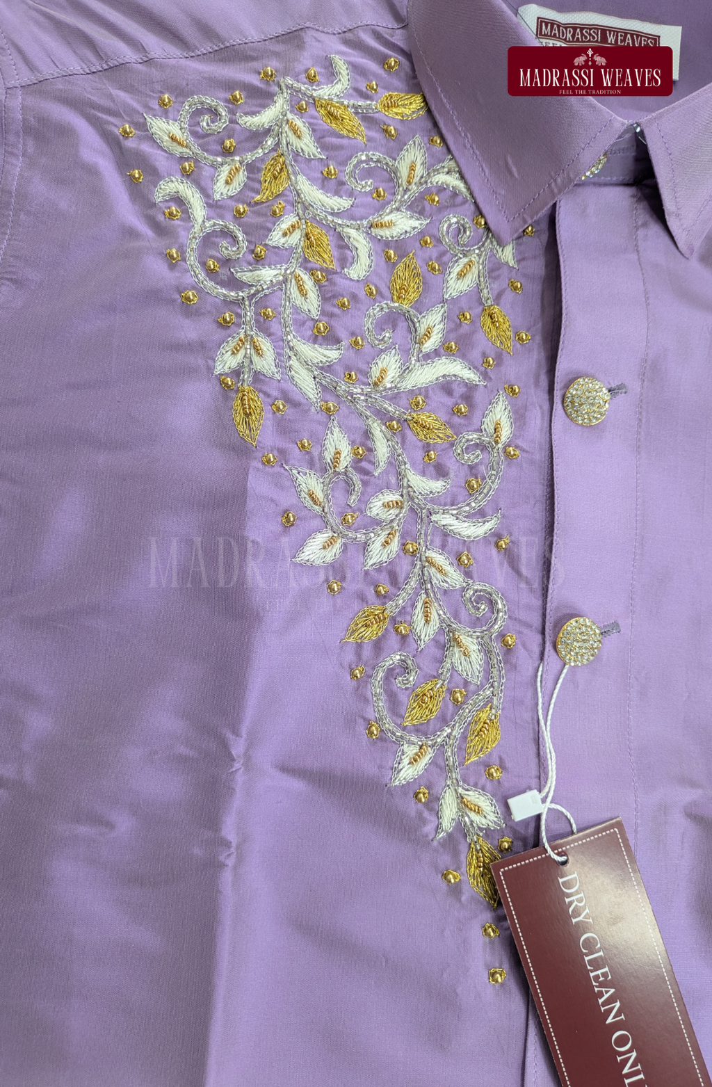 Aari Work Men's Shirt Only (Hand Crafted) - (DESPATCH TIME 15 DAYS)-Lavender