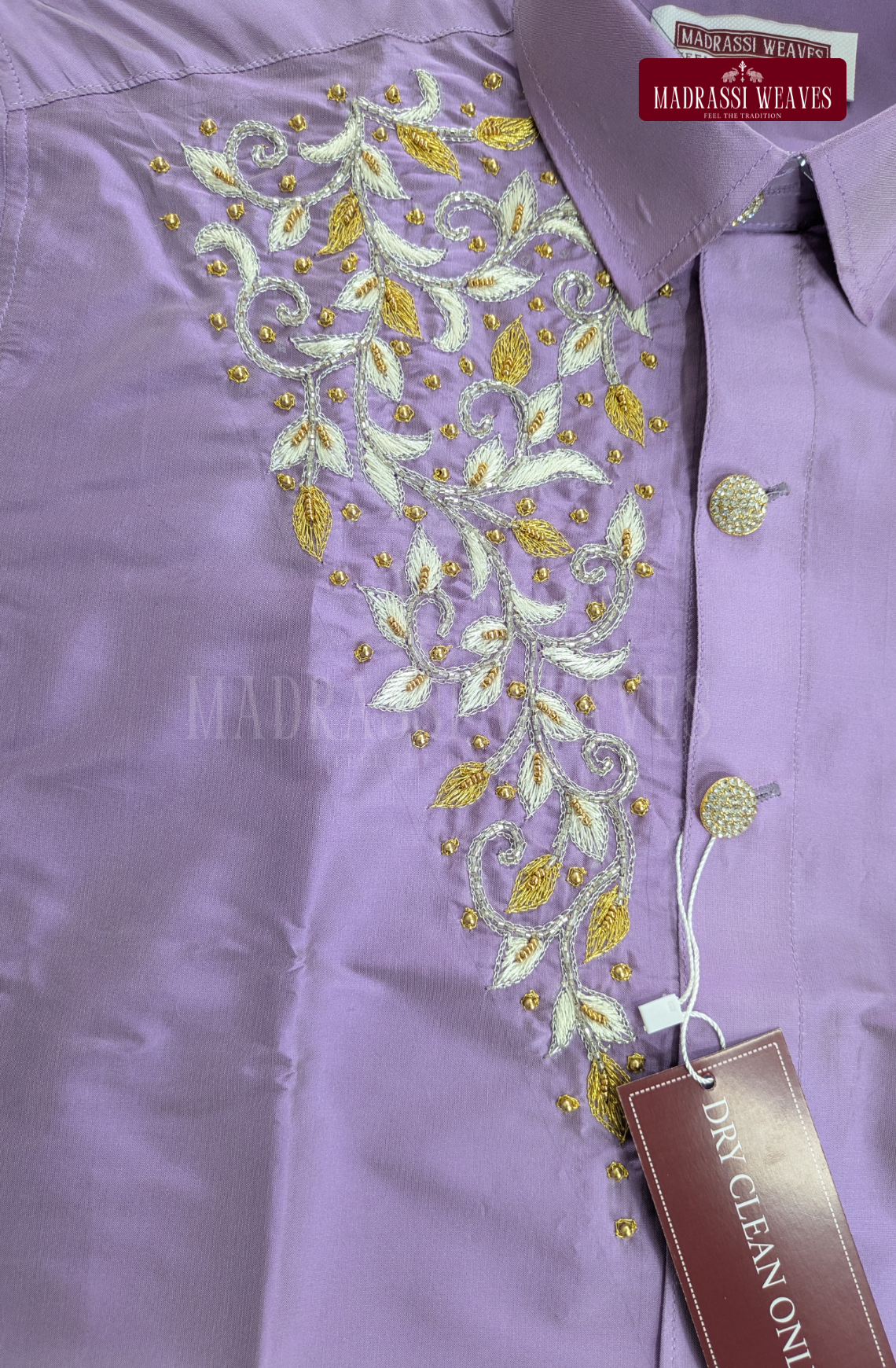 Aari Work Men's Shirt Only (Hand Crafted) - (DESPATCH TIME 15 DAYS)-Lavender