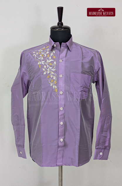Aari Work Men's Shirt Only (Hand Crafted) - (DESPATCH TIME 15 DAYS)-Lavender