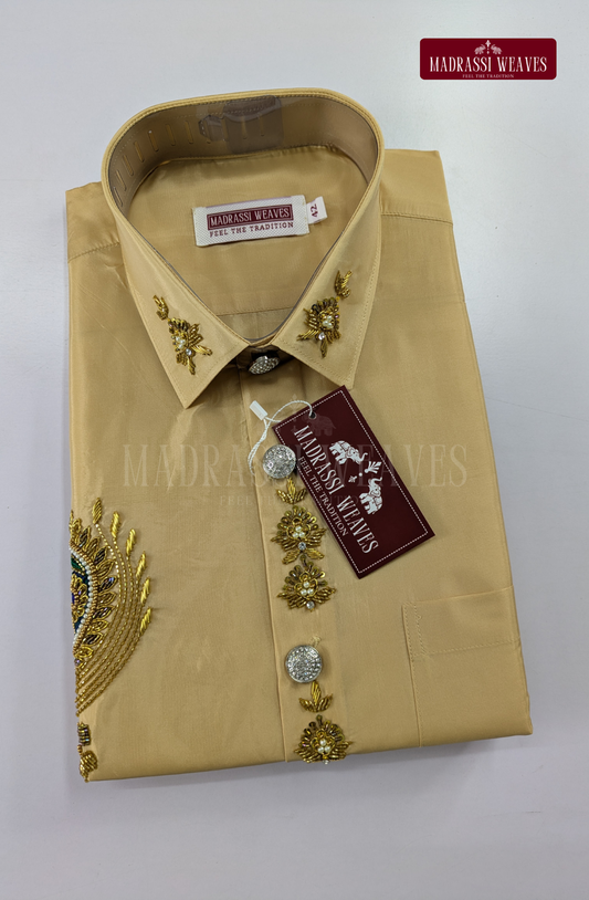 Aari Work Men's Shirt Only (Hand Crafted) - (DESPATCH TIME 15 DAYS)- Beige