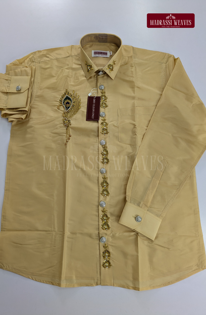 Aari Work Men's Shirt Only (Hand Crafted) - (DESPATCH TIME 15 DAYS)- Beige