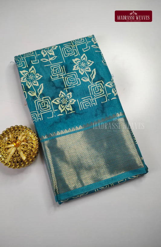 Silky Soft Tussar Fusion  Silk Saree - Sky Blue