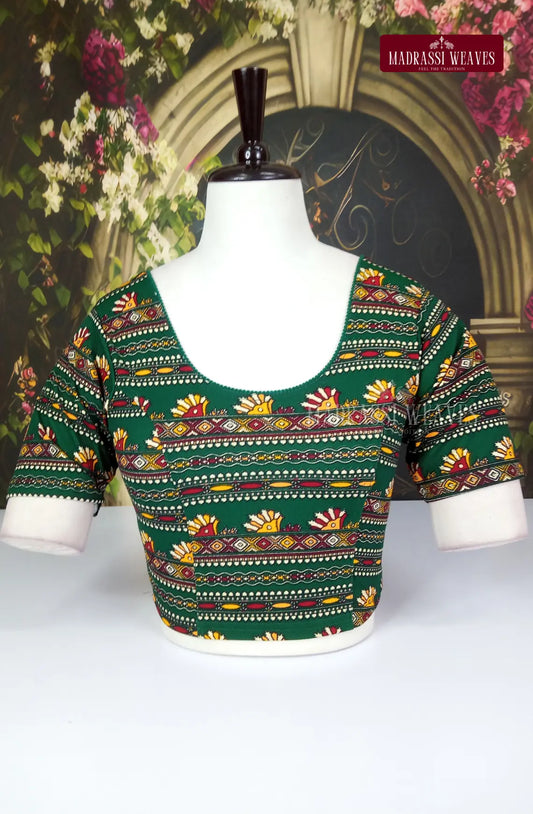 Stretchable Readymade Kalamkari Blouse - Green