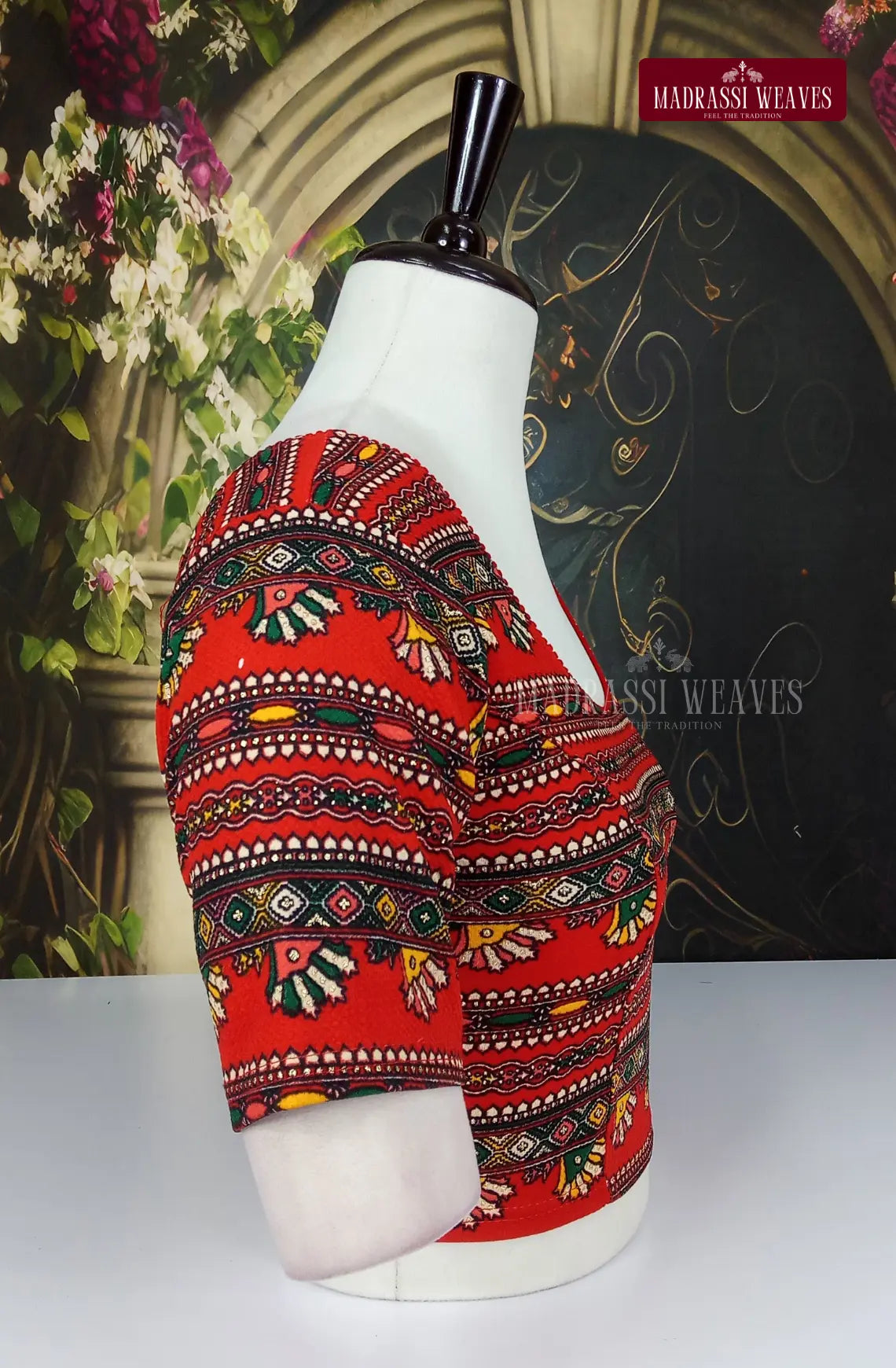 Stretchable Readymade Kalamkari Blouse - Red
