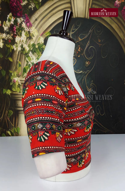 Stretchable Readymade Kalamkari Blouse - Red