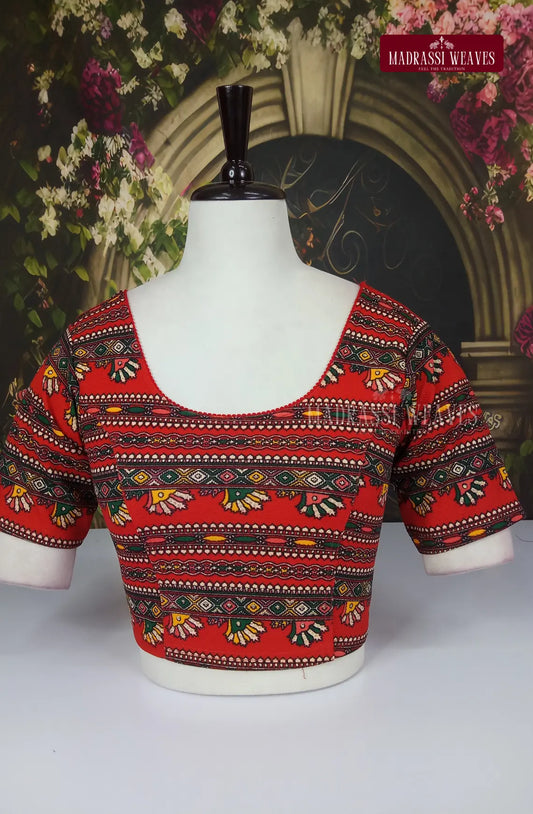 Stretchable Readymade Kalamkari Blouse - Red