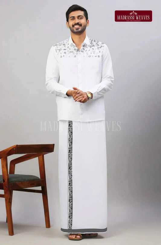 Pure Cotton Tamil Letters Dhoti Set - Design 2
