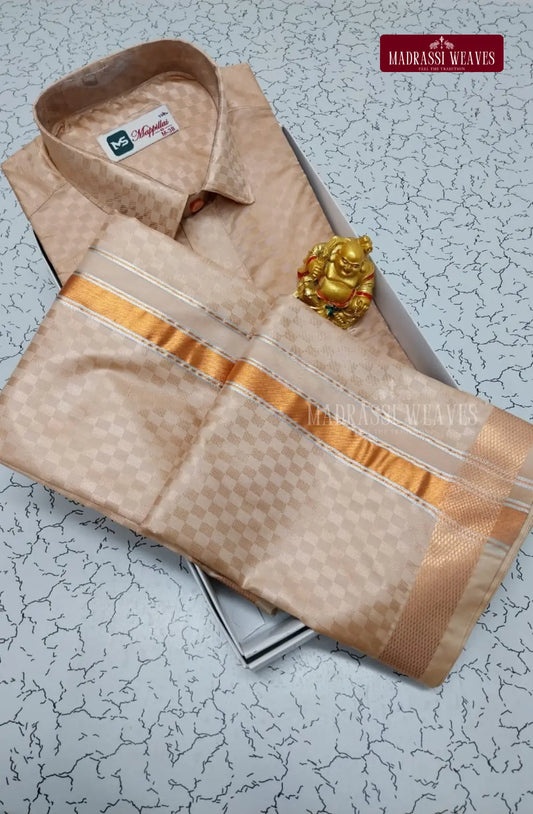 Kids Premium Silk Textured Dhoti Set - Sand Stone