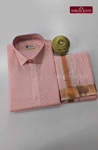 Textured Weave Japan Silk Dhoti Set - Pink