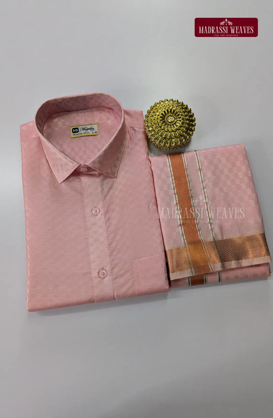 Textured Weave Japan Silk Dhoti Set - Pink