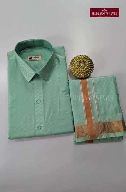 Textured Weave Japan Silk Dhoti Set - Rama