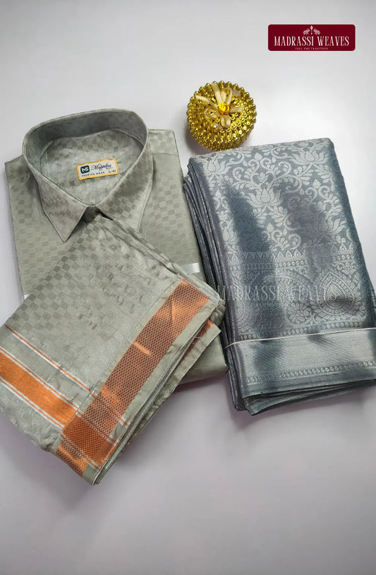 Textured Weave Japan Silk Couple Combo Set - Grey