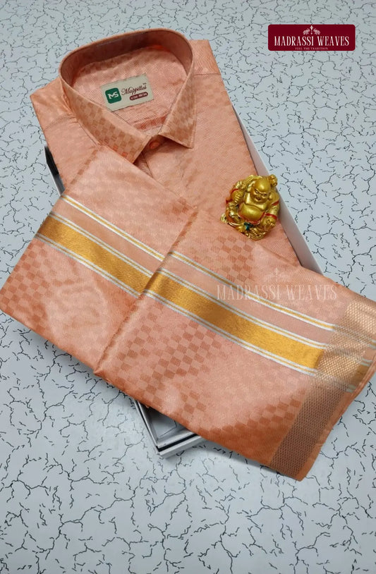 Kids Premium Silk Textured Dhoti Set - Copper