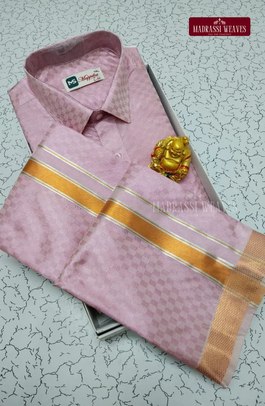 Kids Premium Silk Textured Dhoti Set - Bright Pink
