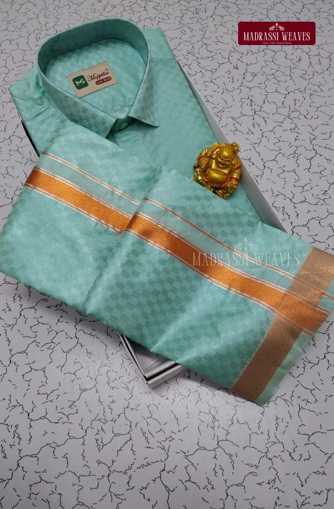 Kids Premium Silk Textured Dhoti Set - Rama