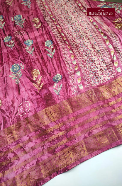 Tie And Dye Floral Print Saree