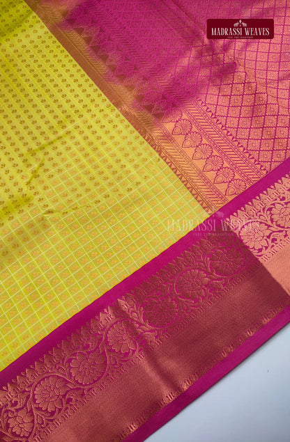 Traditional Ethnic Butta Kanchi Semi Silk Saree - Mustard Yellow