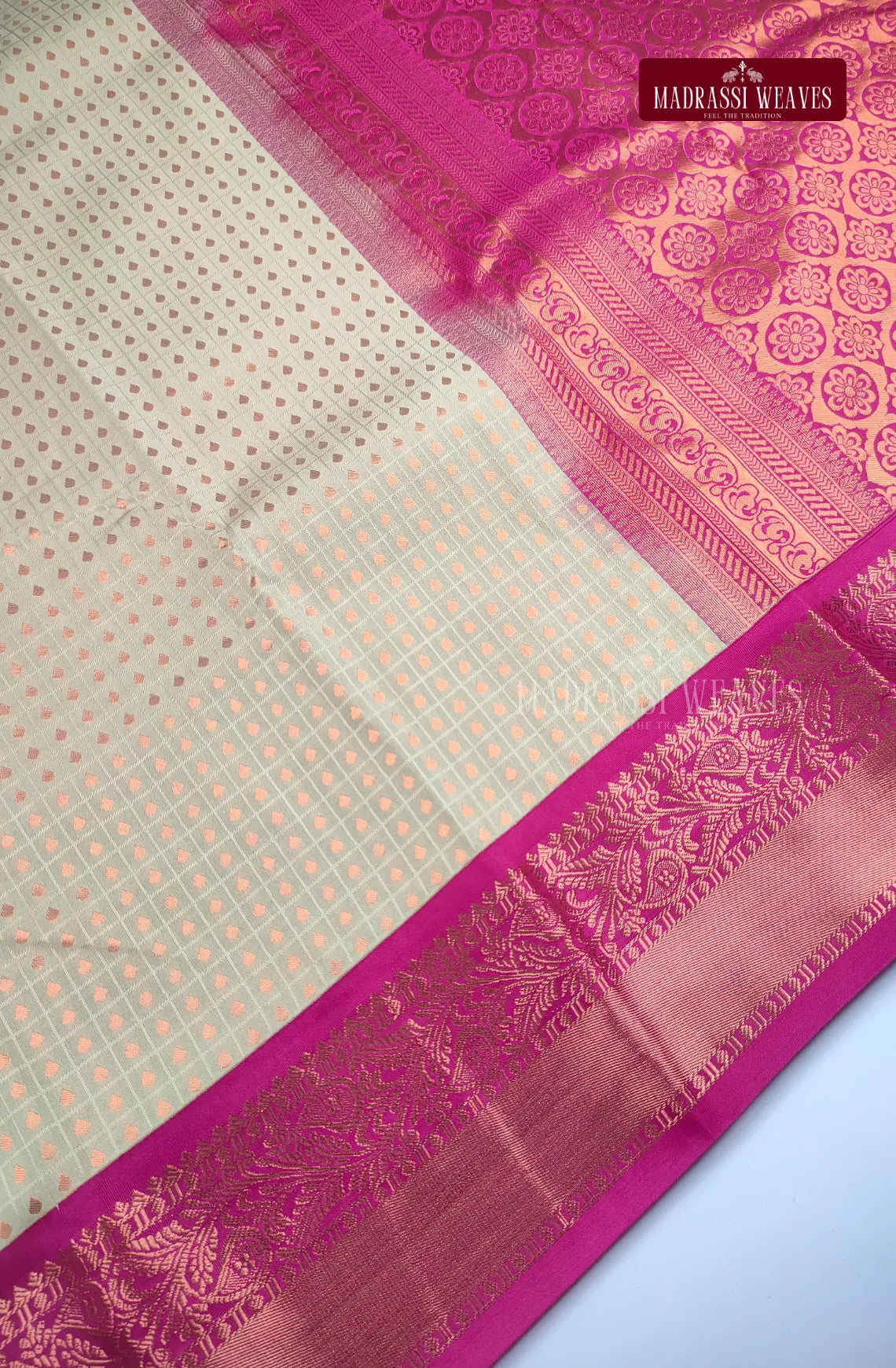 Traditional Ethnic Butta Kanchi Semi Silk Saree - Off White