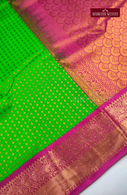 Traditional Ethnic Butta Kanchi Semi Silk Saree - Parrot Green
