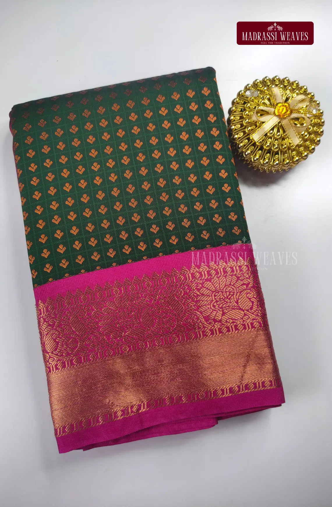 Traditional Ethnic Butta Kanchi Semi Silk Saree - Bottle Green