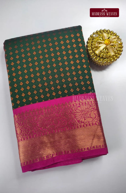 Traditional Ethnic Butta Kanchi Semi Silk Saree - Bottle Green