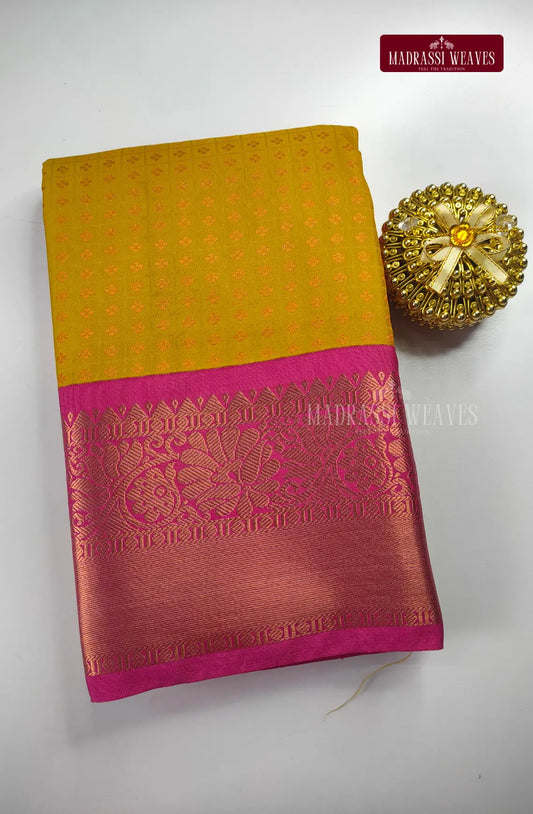 Traditional Ethnic Butta Kanchi Semi Silk Saree - Mustard