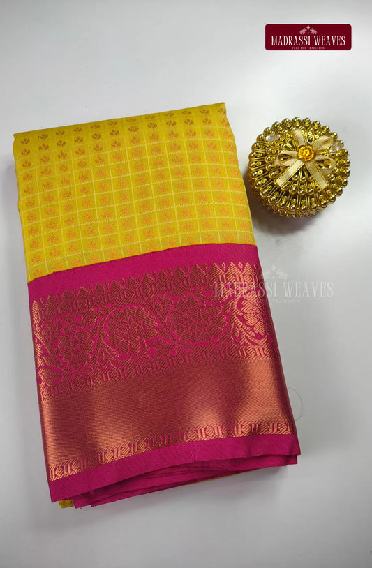 Traditional Ethnic Butta Kanchi Semi Silk Saree - Mustard Yellow