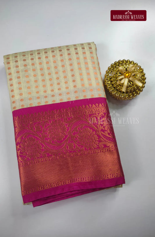 Traditional Ethnic Butta Kanchi Semi Silk Saree - White