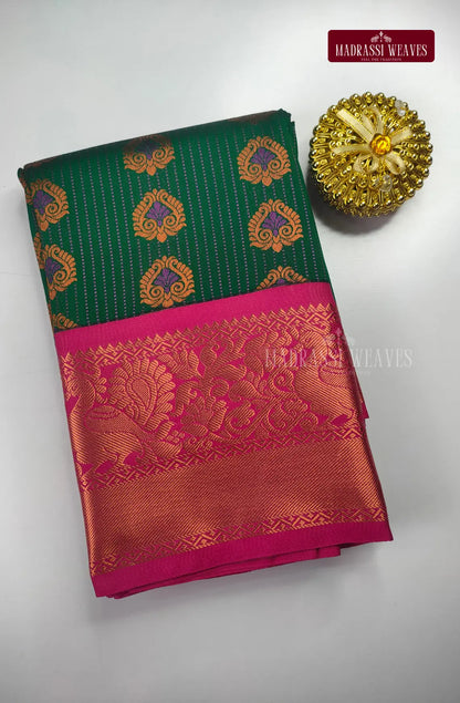 Traditional Kanchi Meena Work Semi Silk Saree - Bottle Green