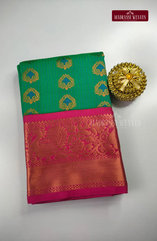 Traditional Kanchi Meena Work Semi Silk Saree - Emerald