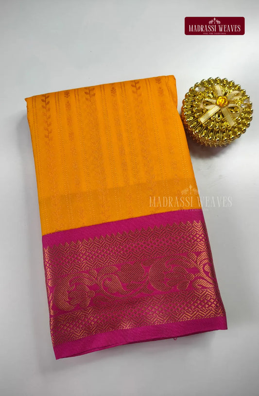 Traditional Kanchi Meena Work Semi Silk Saree - Golden Yellow