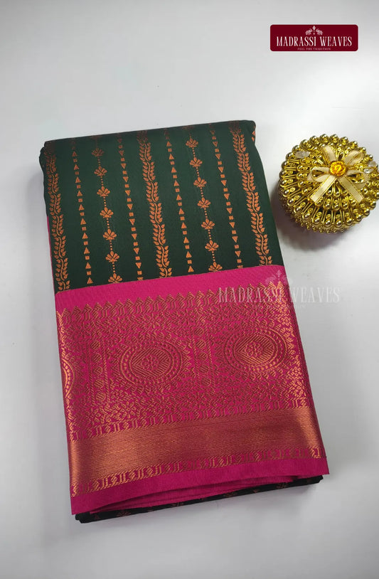Traditional Kanchi Meena Work Semi Silk Saree - Green