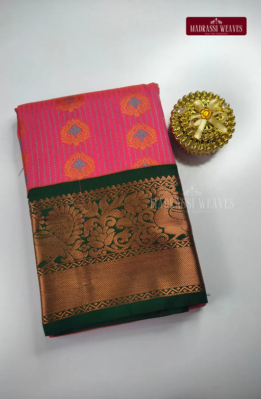 Traditional Kanchi Meena Work Semi Silk Saree - Pink