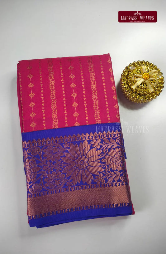 Traditional Kanchi Meena Work Semi Silk Saree - Rani Pink