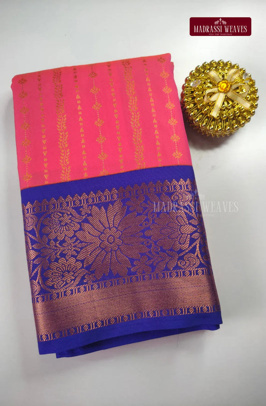 Traditional Kanchi Meena Work Semi Silk Saree - Rosy Pink