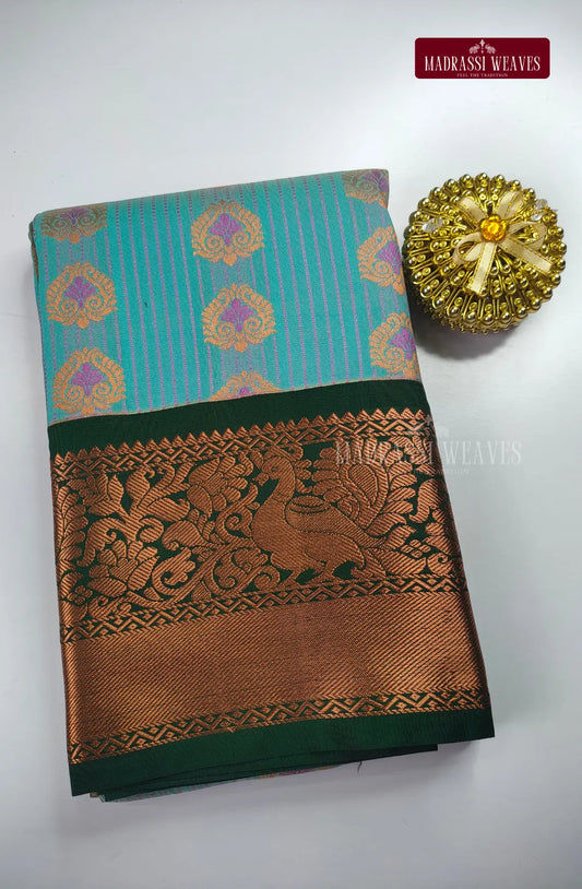 Traditional Kanchi Meena Work Semi Silk Saree - Sky Blue